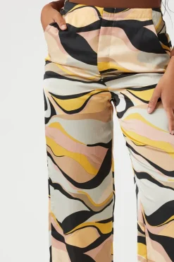 Satin Abstract Print Wide-Leg Pants