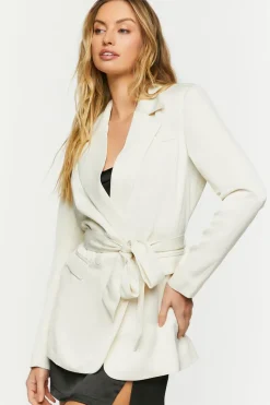 Satin Belted Double-Breasted Blazer