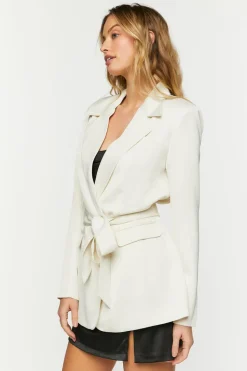 Satin Belted Double-Breasted Blazer