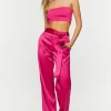 Satin Belted Straight-Leg Pants