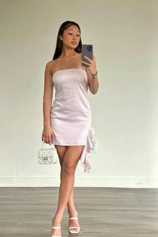 Satin Cascading Ruffle Tube Dress