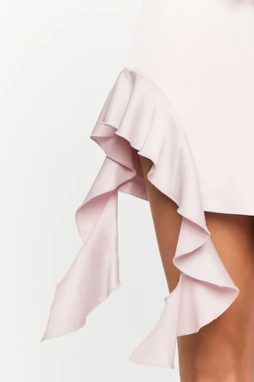 Satin Cascading Ruffle Tube Dress