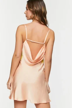 Satin Cowl Lace-Trim Slip Dress