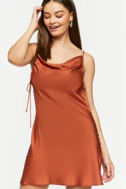 Satin Cowl Neck Mini Slip Dress