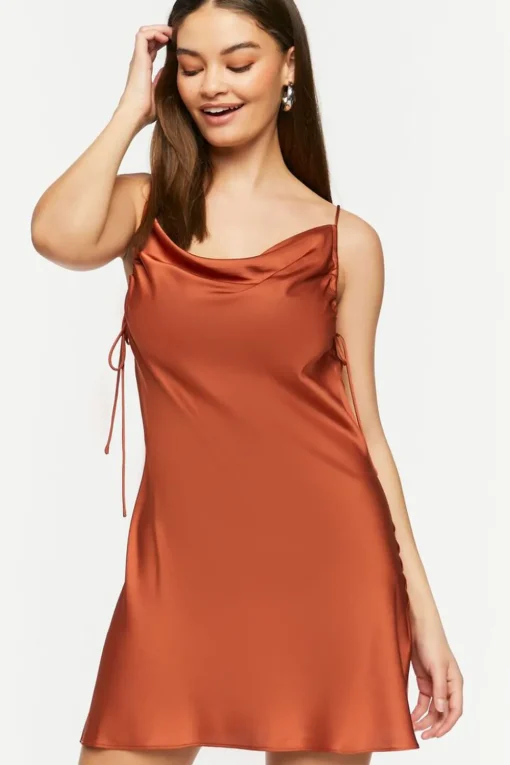 Satin Cowl Neck Mini Slip Dress