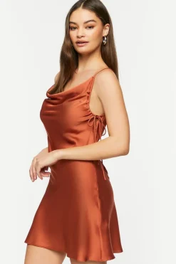 Satin Cowl Neck Mini Slip Dress
