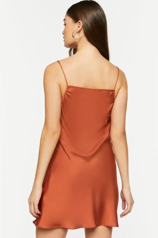 Satin Cowl Neck Mini Slip Dress