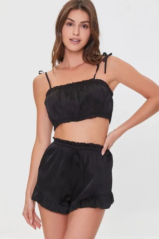 Satin Cropped Cami & Shorts Pajama Set