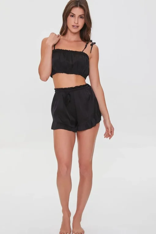 Satin Cropped Cami & Shorts Pajama Set