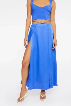 Satin Cutout Slit Maxi Skirt