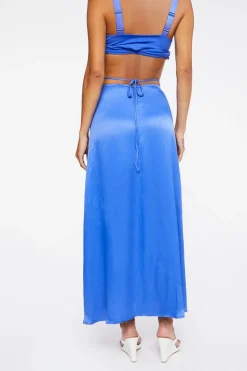 Satin Cutout Slit Maxi Skirt