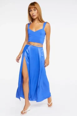 Satin Cutout Slit Maxi Skirt