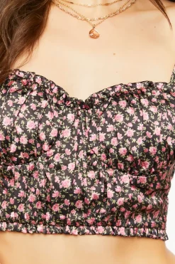 Satin Ditsy Floral Bustier Crop Top