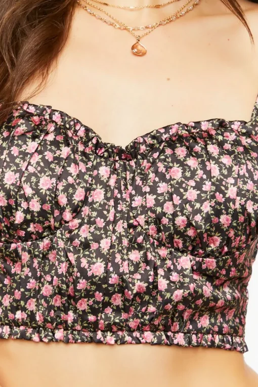 Satin Ditsy Floral Bustier Crop Top