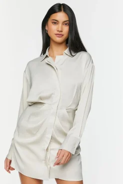 Satin Draped Shirt Dress
