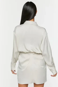 Satin Draped Shirt Dress