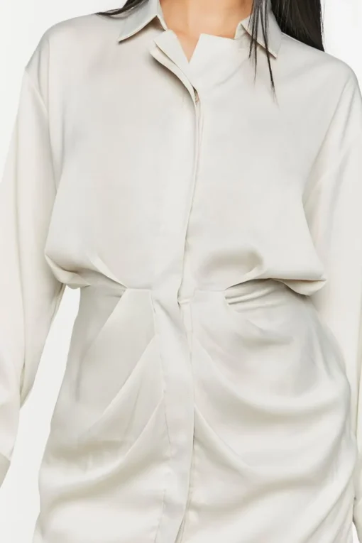 Satin Draped Shirt Dress