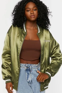 Satin Embroidered Bomber Jacket