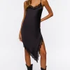 Satin Eyelash Lace Midi Slip Dress