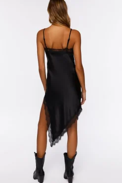 Satin Eyelash Lace Midi Slip Dress