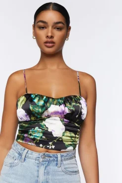 Satin Floral Print Cropped Cami
