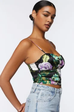 Satin Floral Print Cropped Cami