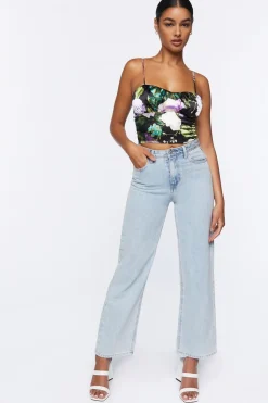 Satin Floral Print Cropped Cami