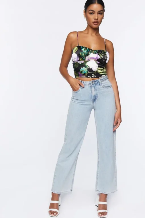 Satin Floral Print Cropped Cami