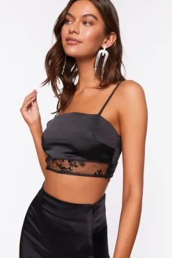 Satin Floral Sequin-Trim Bralette