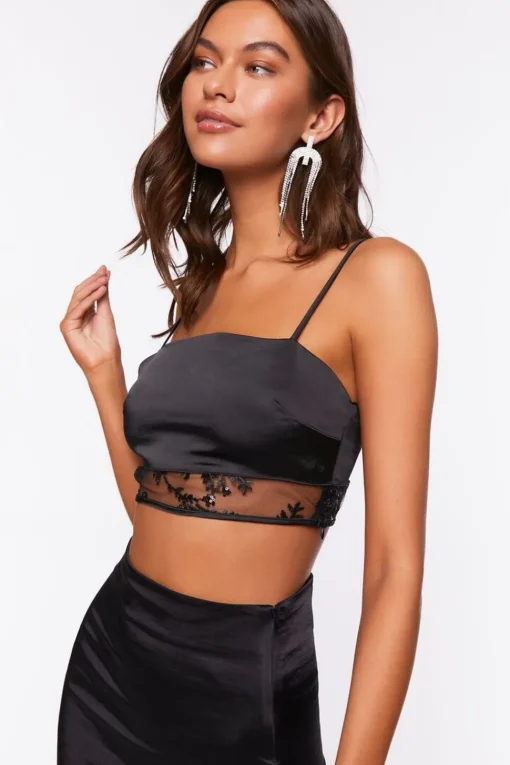 Satin Floral Sequin-Trim Bralette