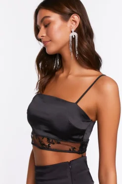 Satin Floral Sequin-Trim Bralette
