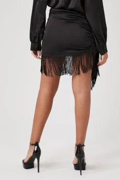 Satin Fringe Mini Skirt