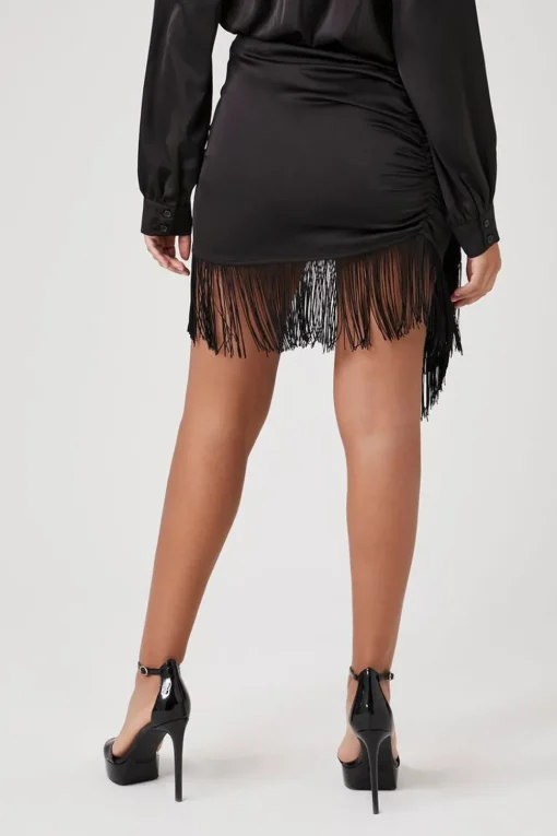 Satin Fringe Mini Skirt