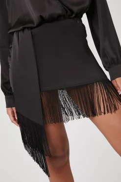 Satin Fringe Mini Skirt