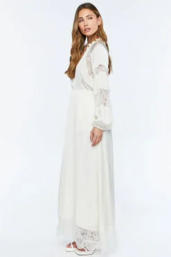 Satin Lace-Trim Maxi Dress