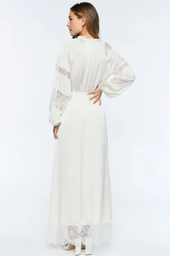 Satin Lace-Trim Maxi Dress
