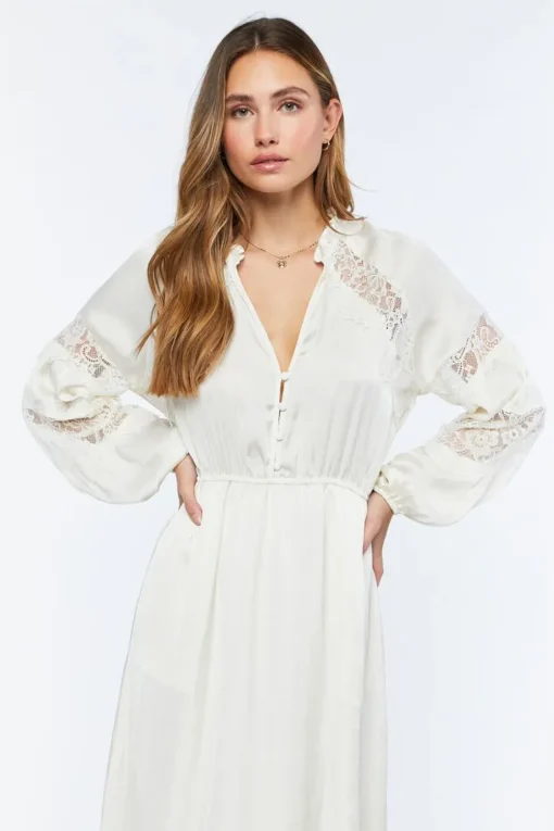 Satin Lace-Trim Maxi Dress