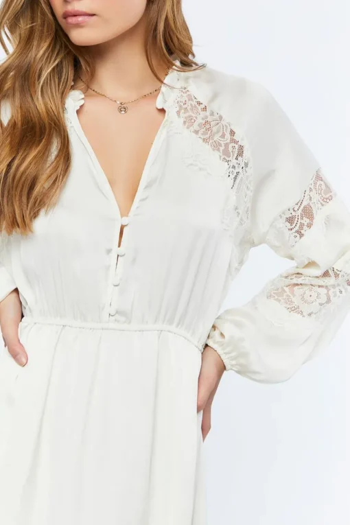 Satin Lace-Trim Maxi Dress