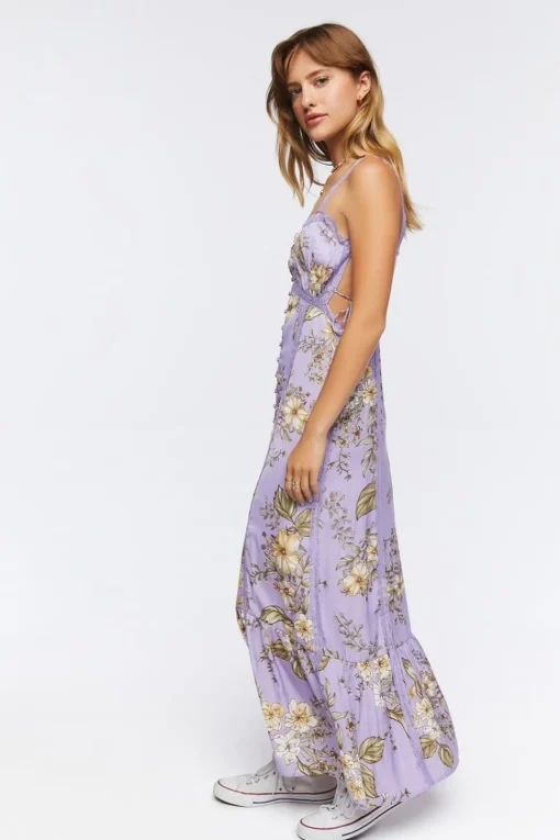 Satin Lace-Trim Midi Dress