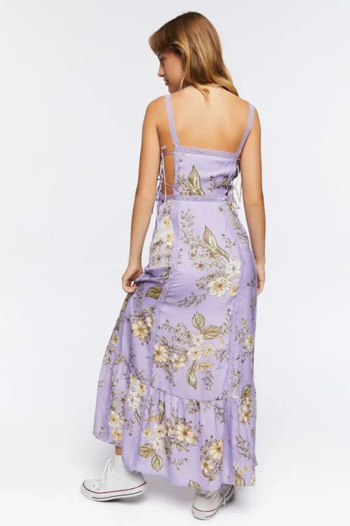 Satin Lace-Trim Midi Dress