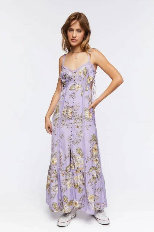 Satin Lace-Trim Midi Dress