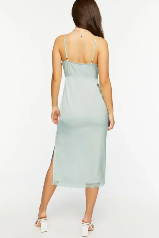 Satin Lace-Trim Midi Slip Dress