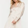 Satin Long-Sleeve Pleated Mini Dress