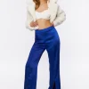 Satin Mid-Rise Split-Hem Pants