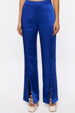 Satin Mid-Rise Split-Hem Pants