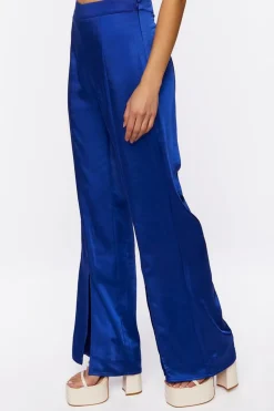 Satin Mid-Rise Split-Hem Pants