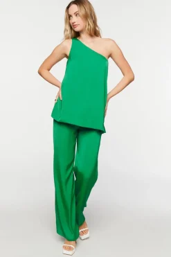 Satin One-Shoulder Top & Pants Set