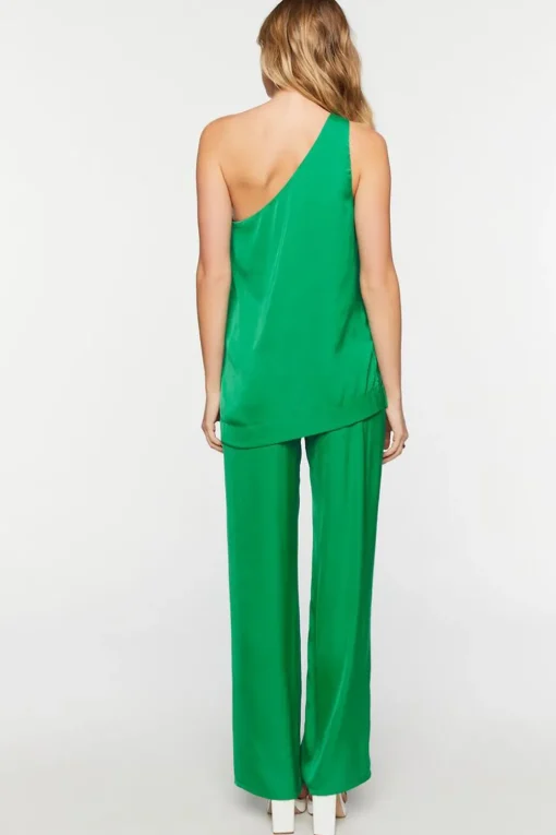 Satin One-Shoulder Top & Pants Set