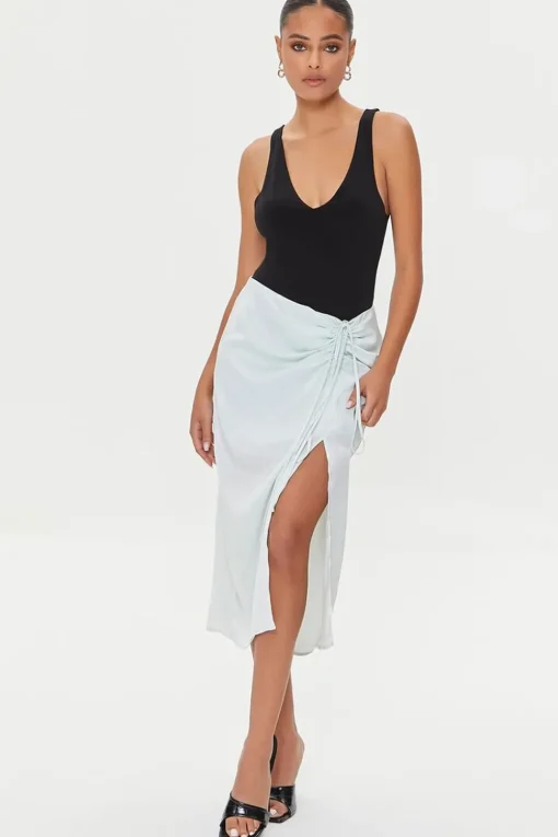 Satin Ruched Drawstring Skirt