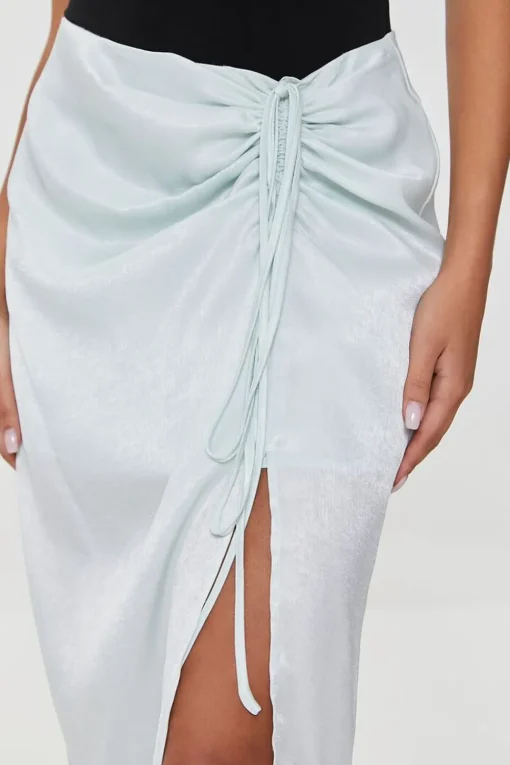Satin Ruched Drawstring Skirt